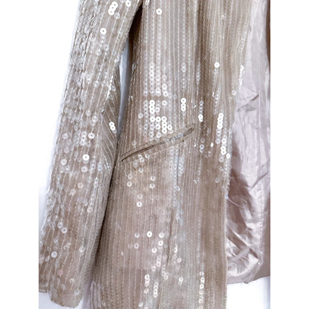 Nasty Gal Champagne Sequin Blazer Party Open Front Size US 2 Jacket Only - Picture 6 of 11